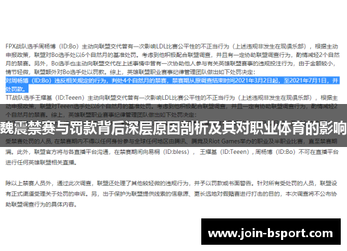 魏震禁赛与罚款背后深层原因剖析及其对职业体育的影响